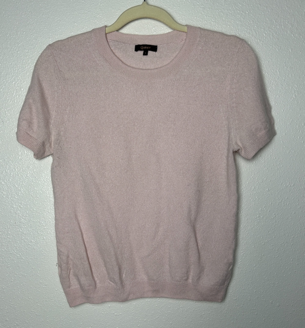 Quince Light Pink Mongolian Cashmere Short Sleeve Soft Knit Tee Size Large